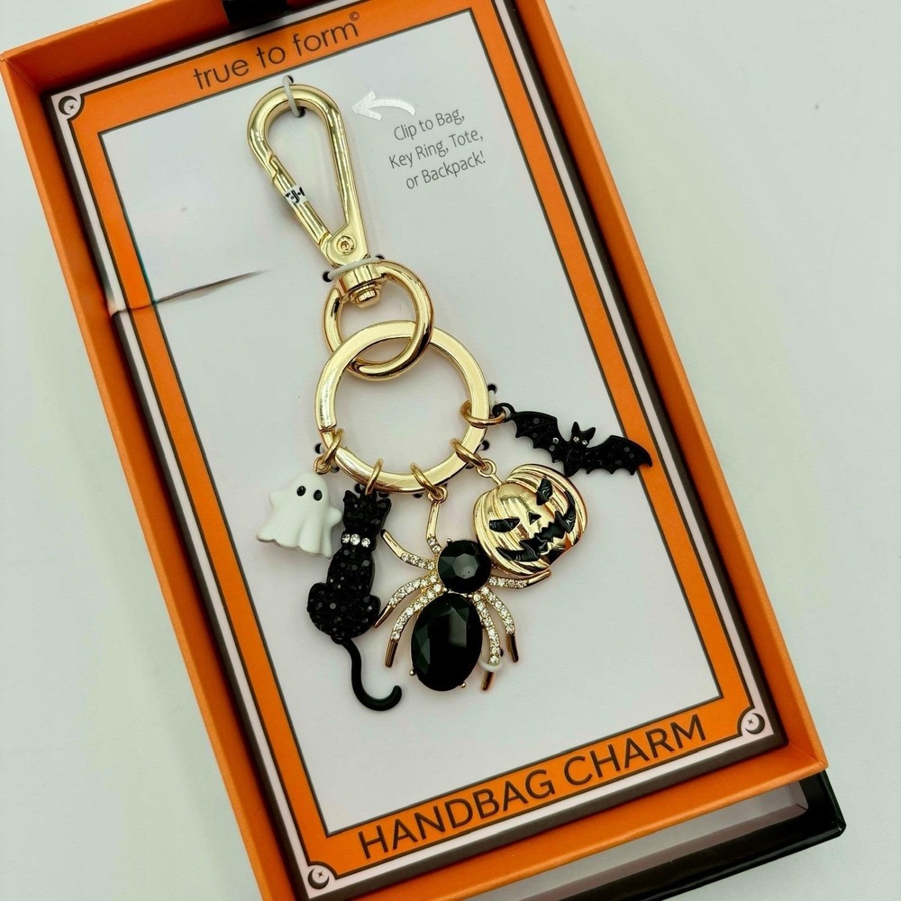 Halloween Handbag Charm Clip Ghost Cat Bat Pumpkin Spider‎ Gold Tone